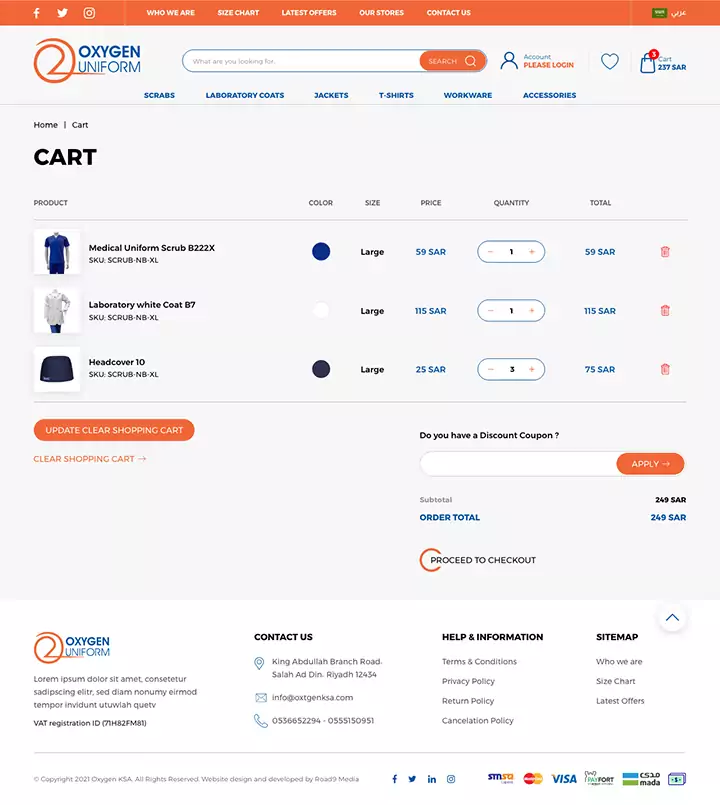 Oxygen uniforms online store UX design