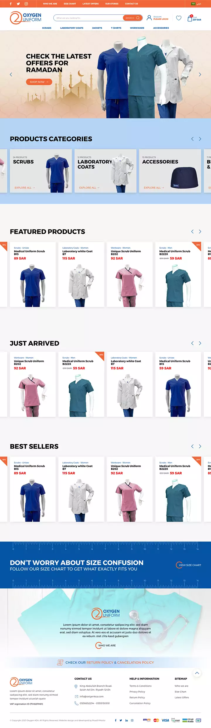 Oxygen uniforms online store UX design