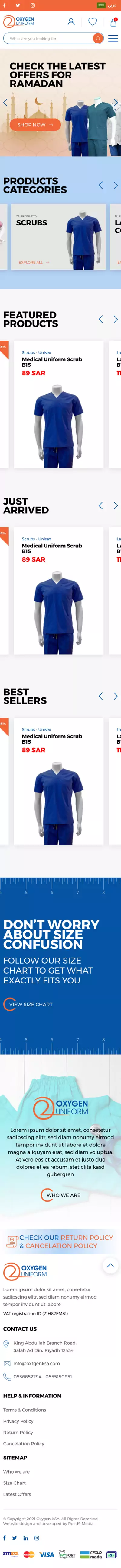 Oxygen uniforms online store UX design