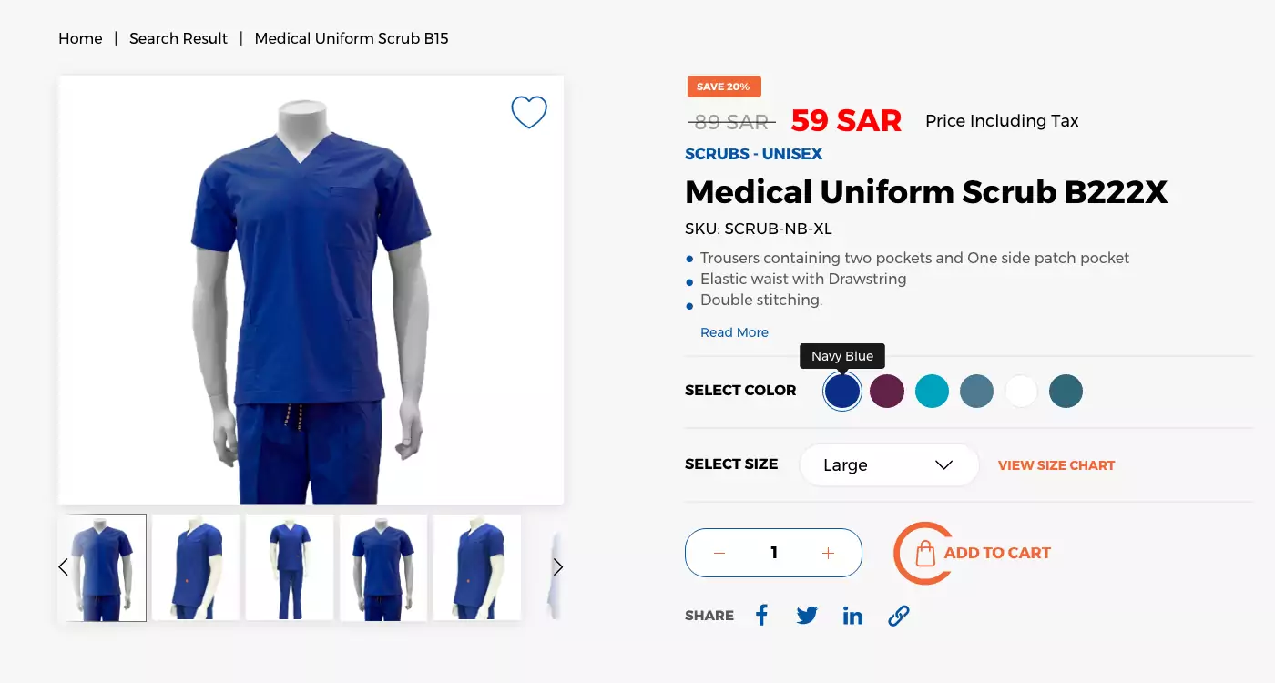 Oxygen uniforms online store UX design