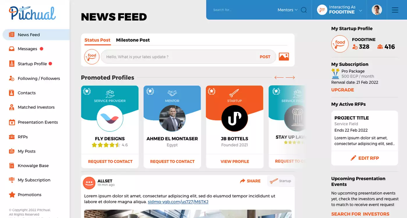 Pitchual startups connection platform UX design