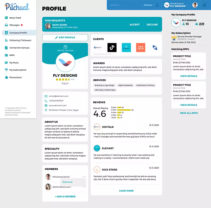 Pitchual startups connection platform UX design