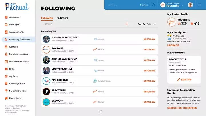 Pitchual startups connection platform UX design