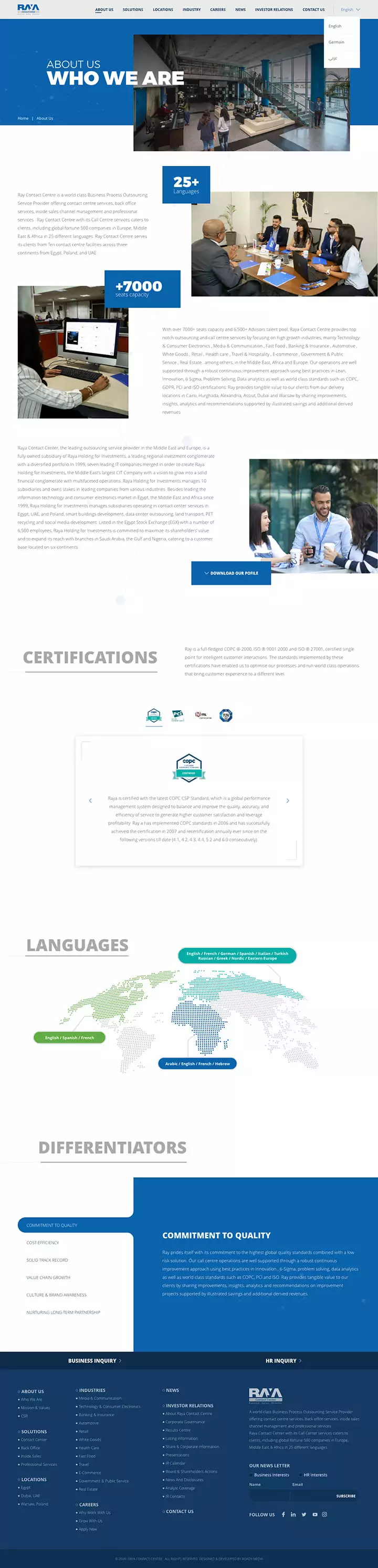 Raya Contact Centers corporate website UX design