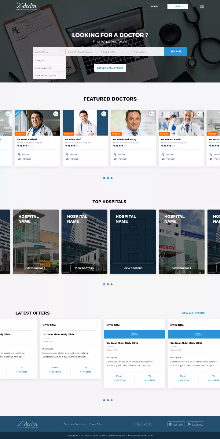 ZDoctor UAE Medical Directory UX design